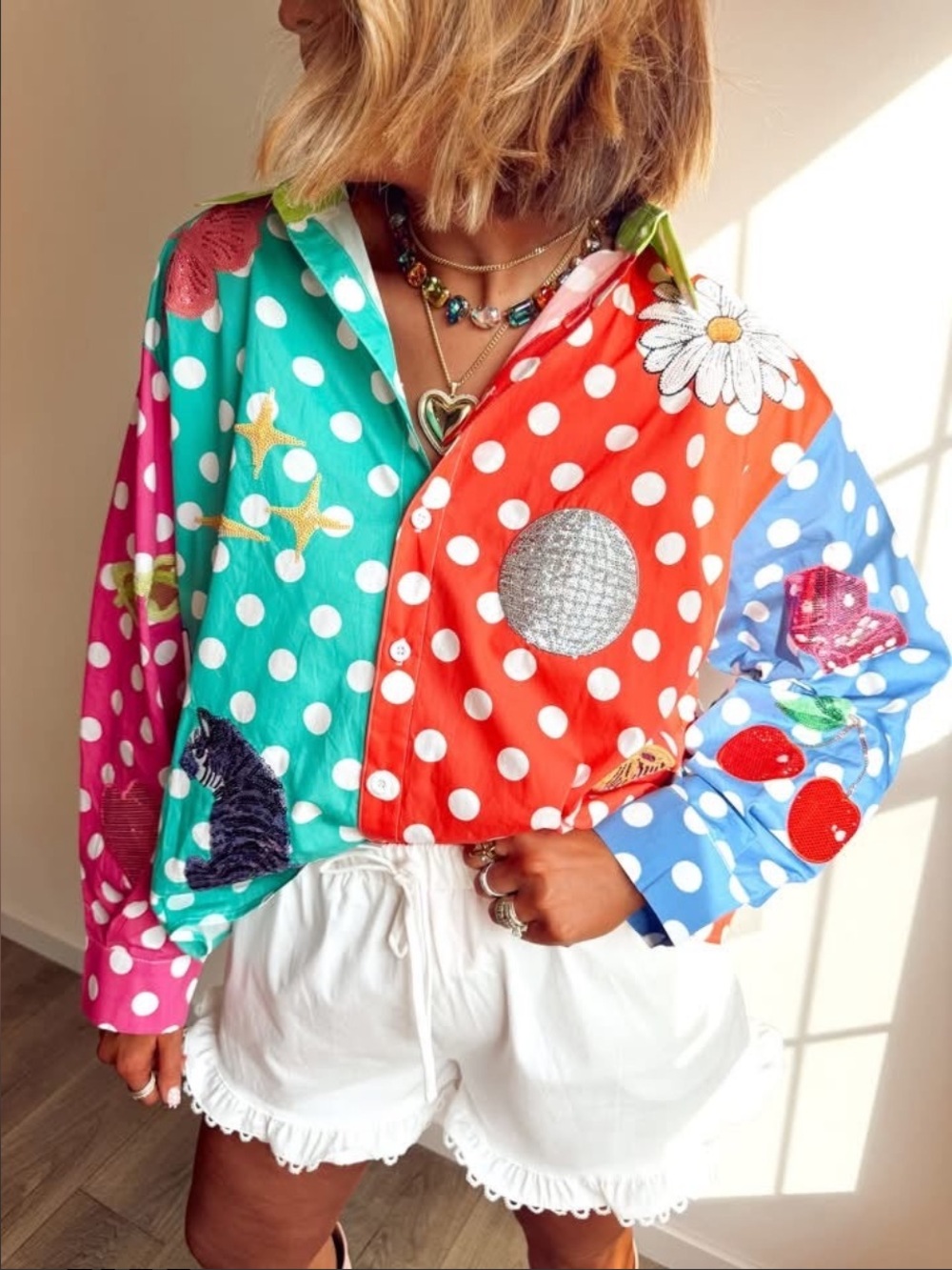 Fly exclusive queen of sparkles Colorblock Polka Dot girly icon Button up medium